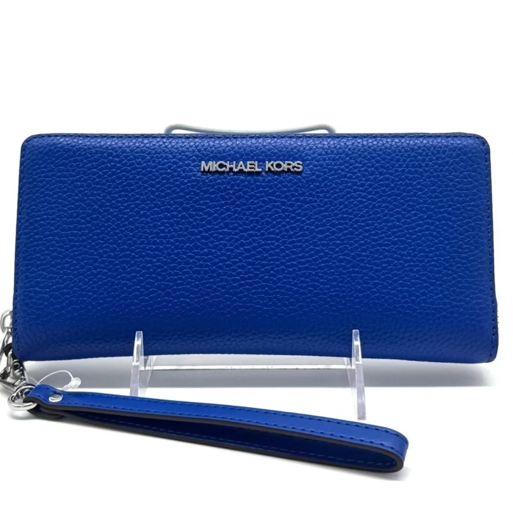Michael Kors Jet Set Travel Large Leather Continental Wallet Galaxy Blue
